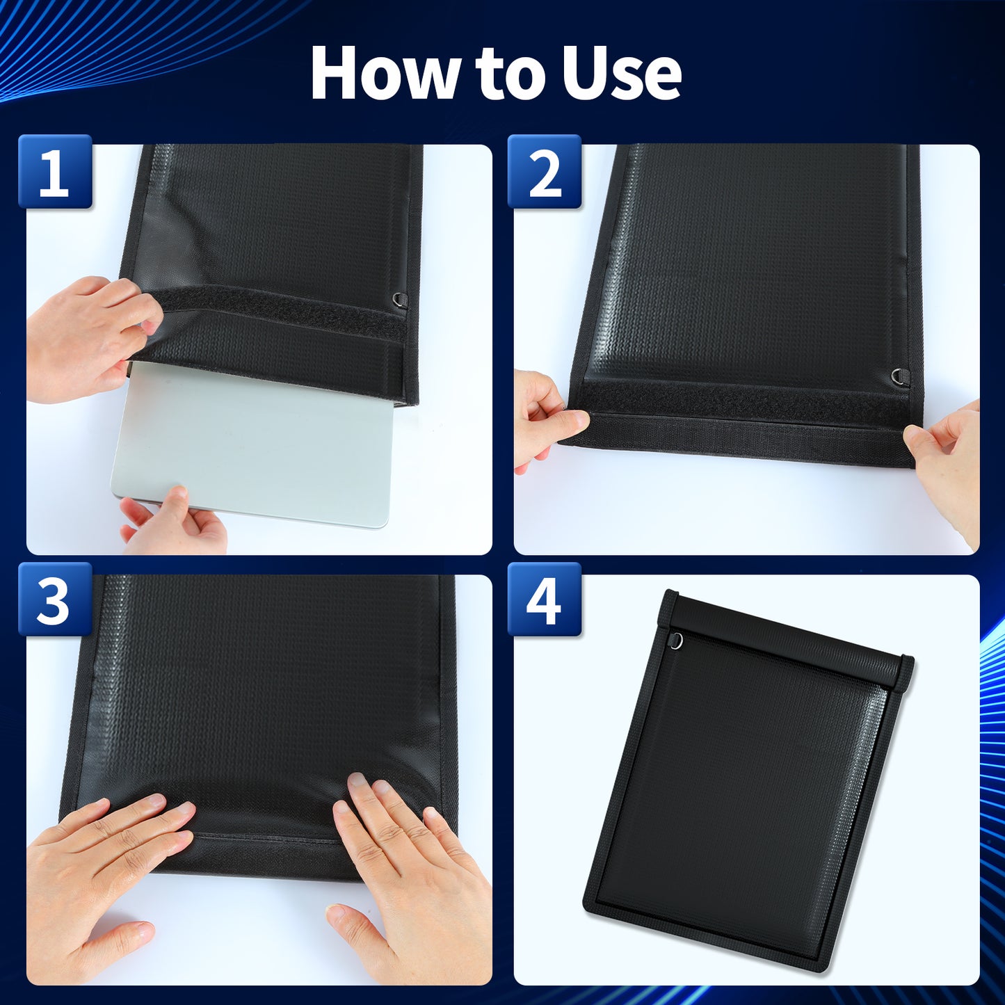 Faraday Bags 4 Pack,Faraday Pouch with Key Fob Protector, Fireproof Waterproof Faraday Bags EMP Proof Signal Blocker, Anti-Theft Faraday Bag for Car Key Fob, Phone, Credit Card, Tablet, Electronics