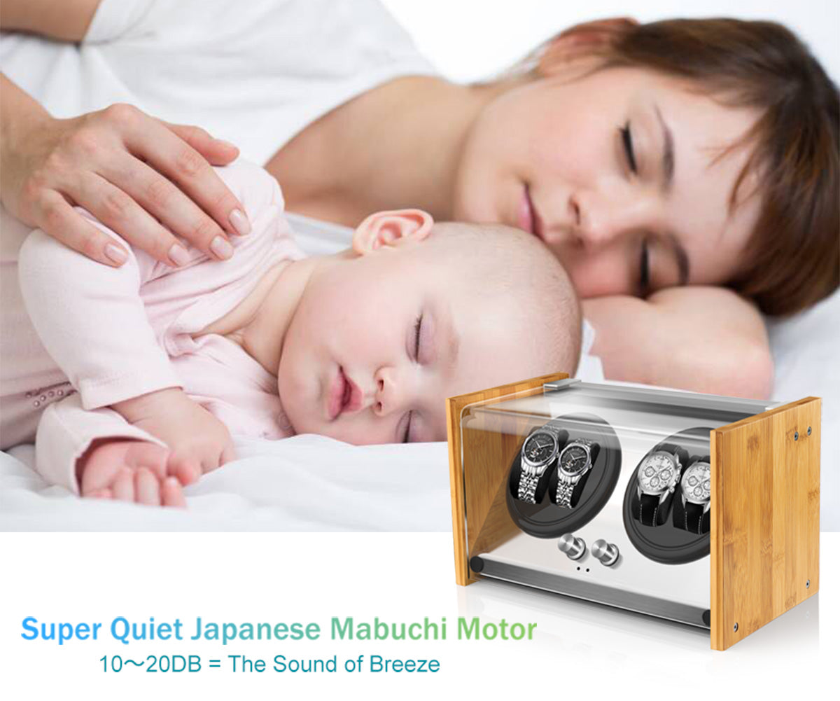 Watch Winder 4 | for Automatic Watches Handcraft Bamboo Wood Super Quiet by Watch Winder Smith®