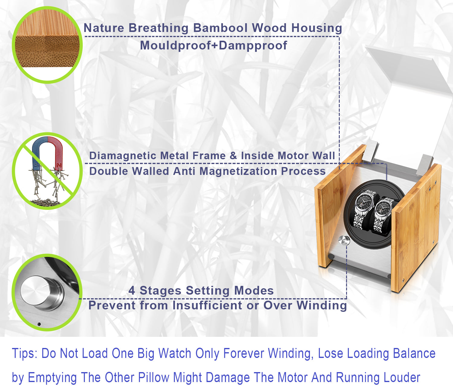 Watch Winder Double | for Automatic Watches Handcraft Bamboo Wood Super Quiet by Watch Winder Smith®