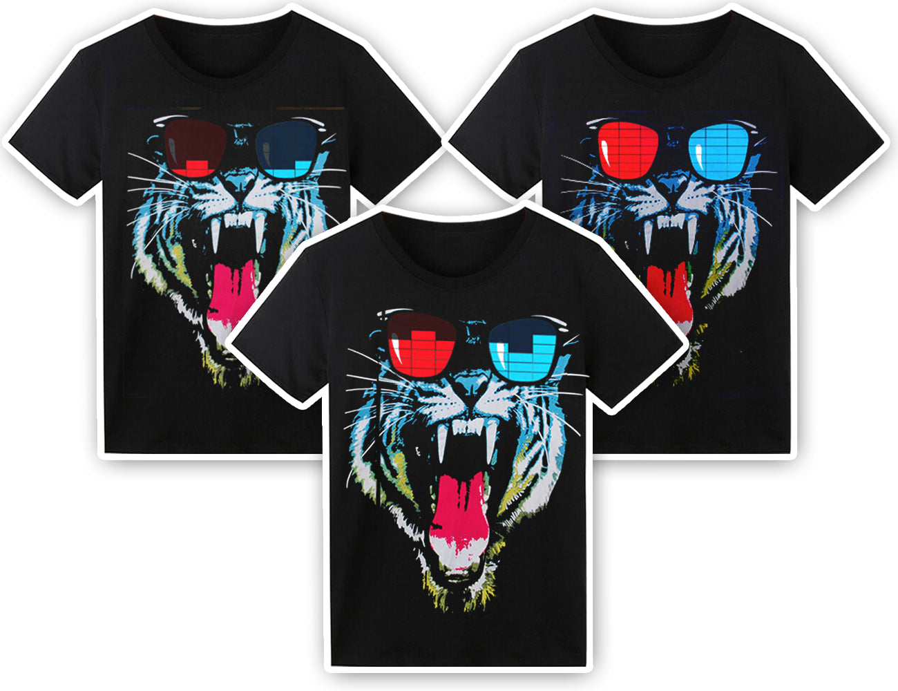 LED T Shirt Sound Activated Glow Shirts Light up Equalizer Clothes for Party(Tiger)