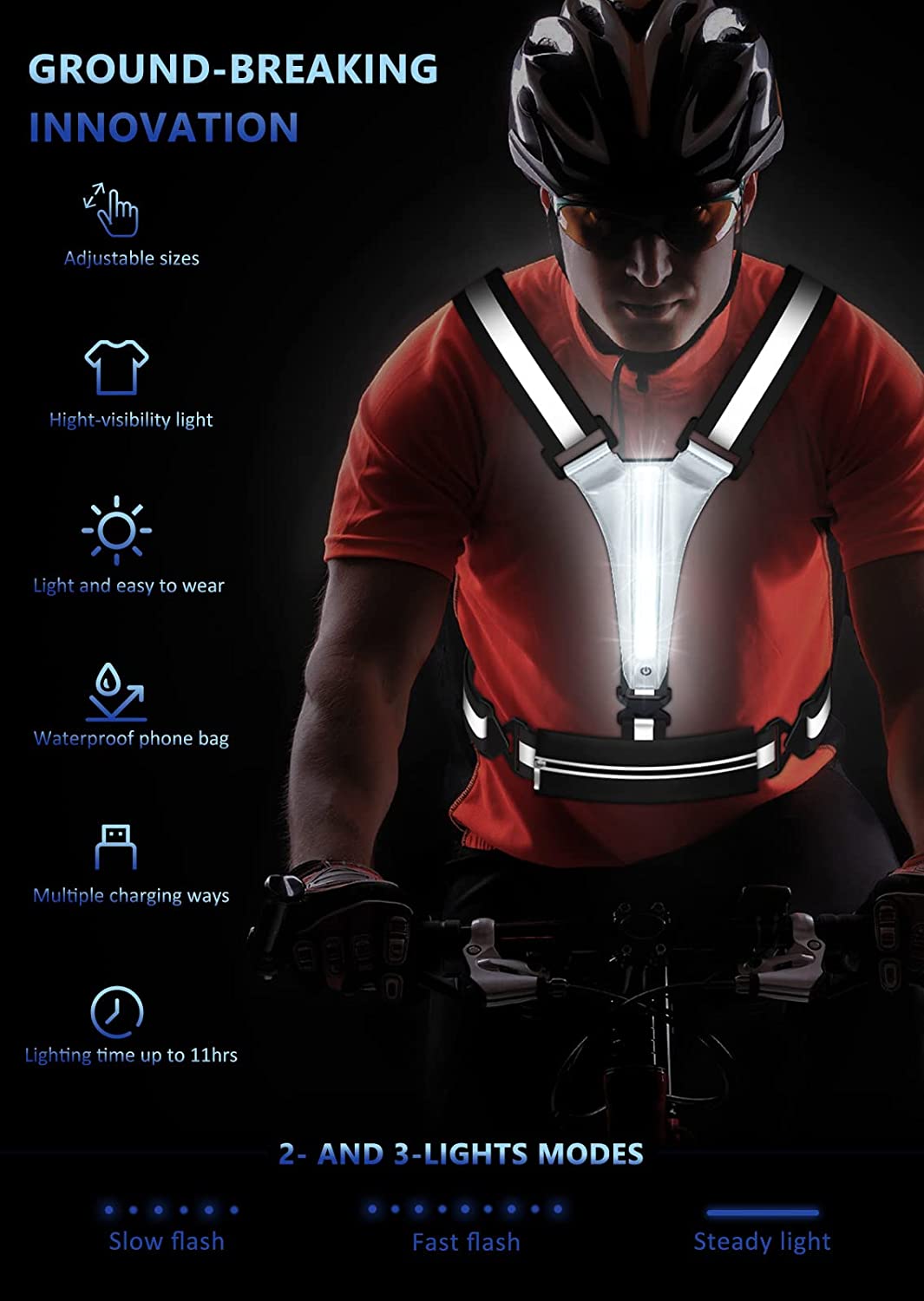 LED Reflective Vest Running Gear, USB Rechargeable Light Up