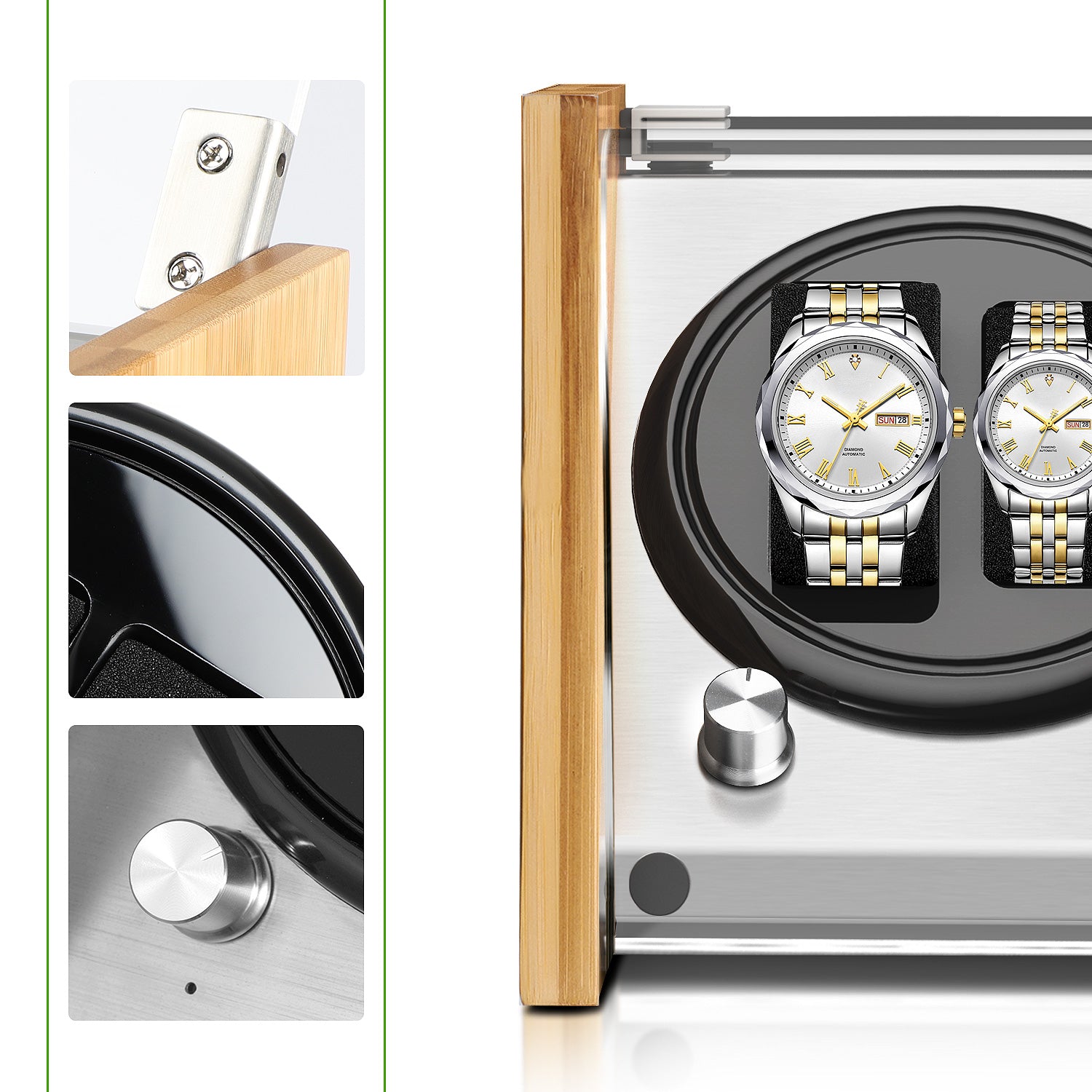 Watch Winder Double ｜ for Automatic Watches Handcraft Bamboo Wood Super Quiet by Watch Winder Smith®