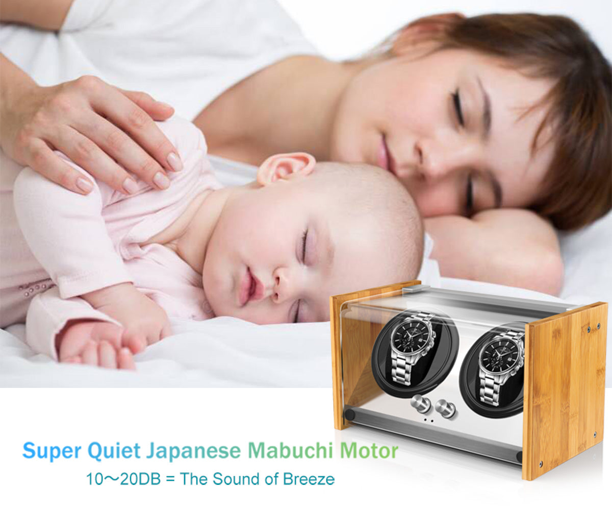 Watch Winder Double ｜ for Big Automatic Watches Bamboo Handcraft Super Quiet by Watch Winder Smith®