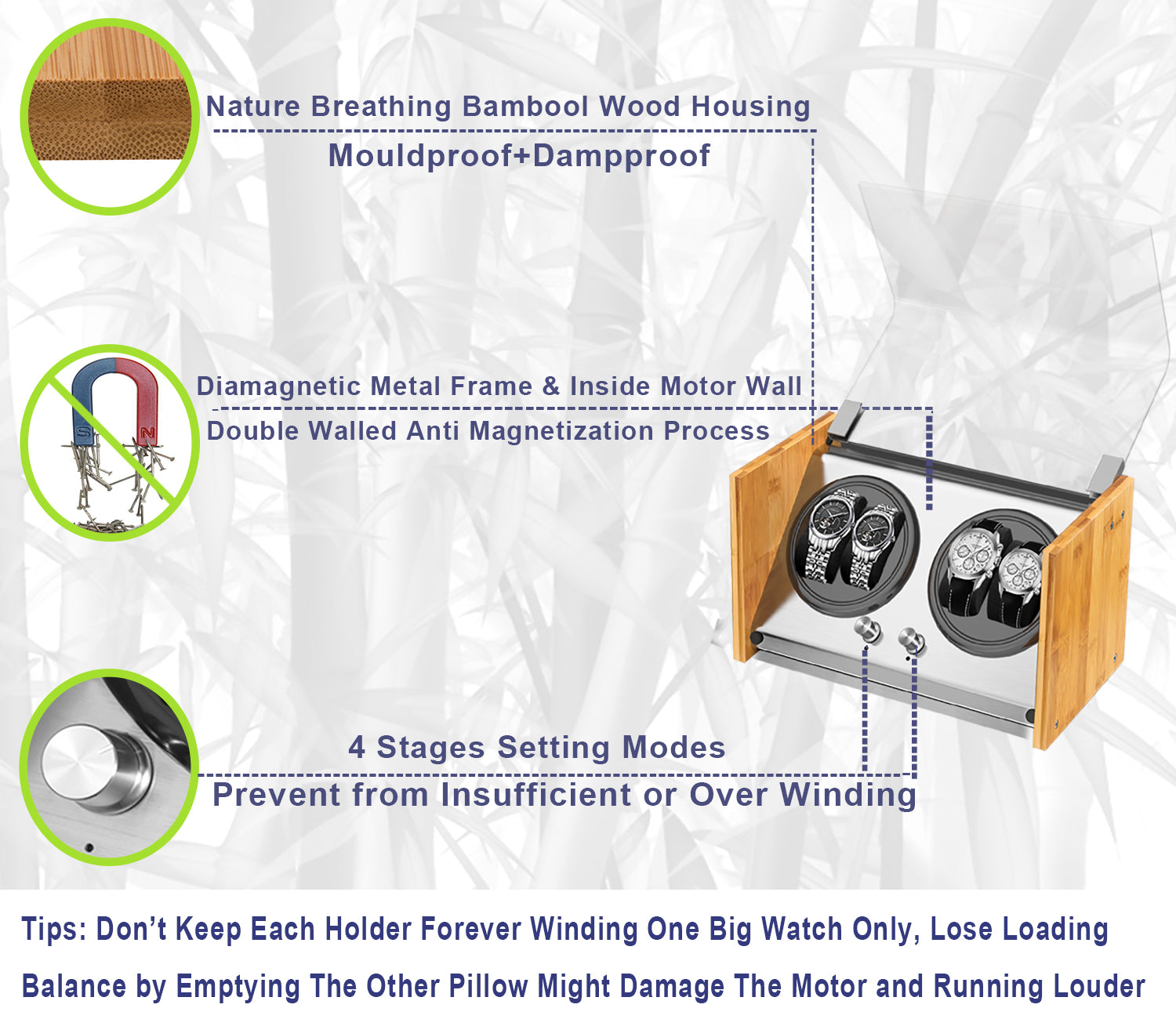 Watch Winder 4 ｜ for Automatic Watches Handcraft Bamboo Wood Super Quiet by Watch Winder Smith®