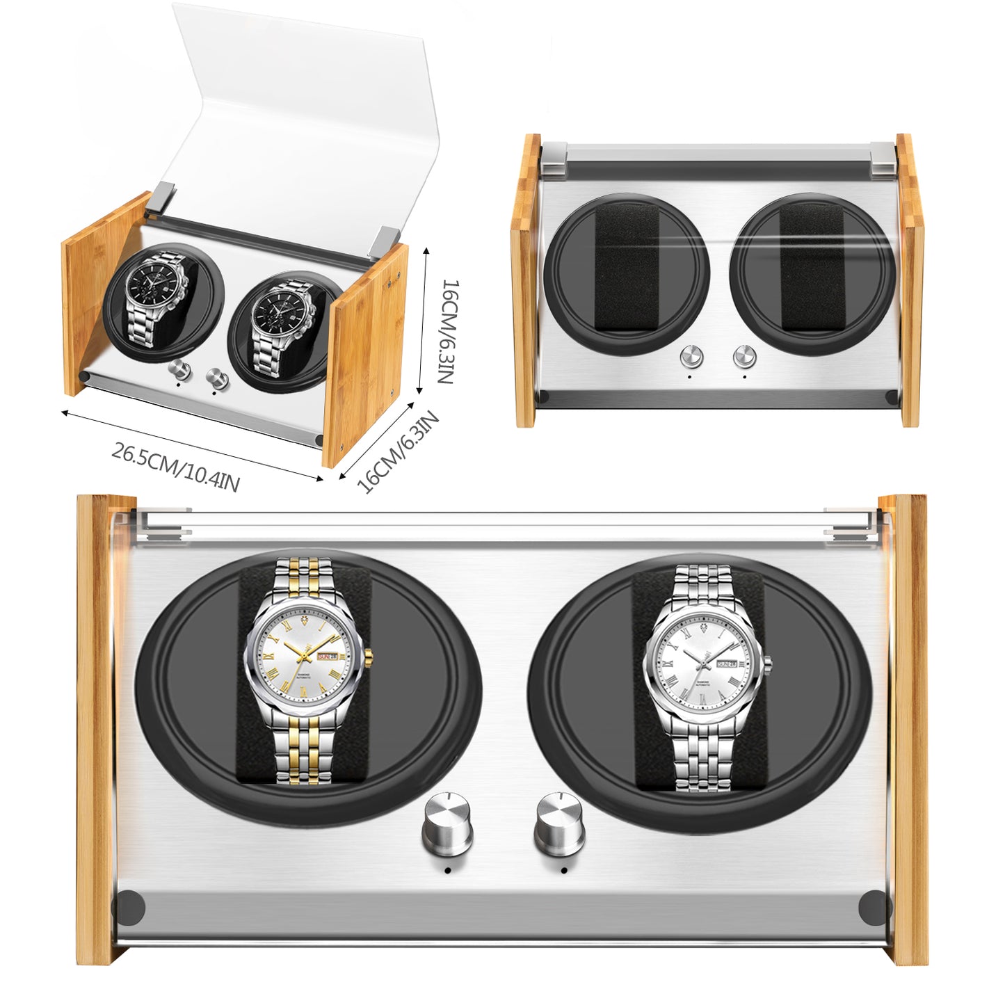 Watch Winder Double ｜ for Big Automatic Watches Bamboo Handcraft Super Quiet by Watch Winder Smith®